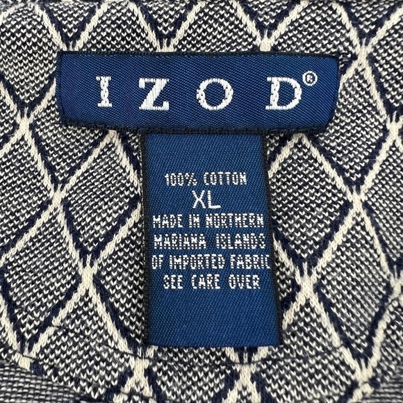 Izod Blue White Diamond Collared Short Sleeve Polo Shirt Size XL Men's - Picture 2 of 4